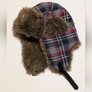 Plaid Faux Fur Trapper Hat